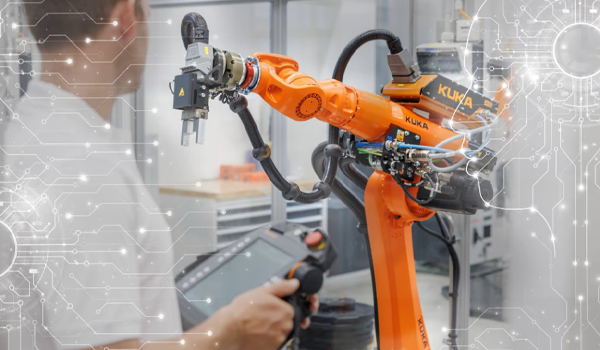 Robot công nghiệp được lập trình để thực hiện các công việc lặp đi lặp lại trong dây chuyền sản xuất