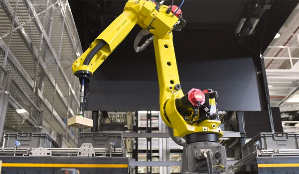 Robot di chuyển cánh tay đến vị trí khuôn, dùng kẹp hoặc giác hút chân không để gắp sản phẩm