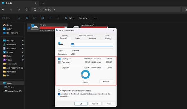Kiểm tra dung lượng ổ cứng với File Explorer