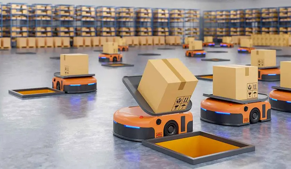 Robot AGV được sử dụng phổ biến trong các trung tâm phân phối hàng hoá, kho thương mại điện tử,...