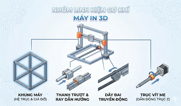 Nhóm linh kiện cơ khí của máy in 3D