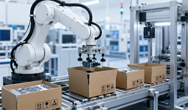 Hệ thống robot đóng gói sản phẩm tự động trong ngành điện tử