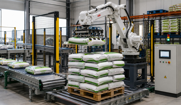 Hệ thống robot gắp bao, bốc xếp lên pallet tự động