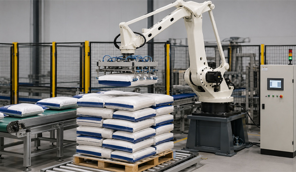 Hệ thống robot gắp bao, bốc xếp lên pallet giúp thay thế sức lao động thủ công