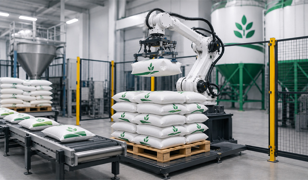 Ứng dụng robot tháo dỡ, bốc xếp hàng hóa lên pallet trong ngành phân bón