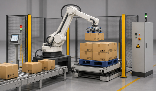 Trạm robot bốc xếp hàng lên pallet tự động