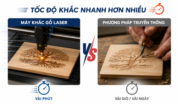 Máy khắc gỗ laser có tốc độ khắc nhanh hơn nhiều so với phương pháp truyền thống