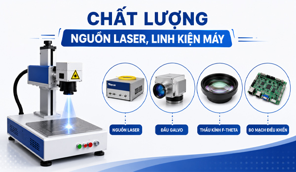 Máy khắc laser Fiber sử dụng linh kiện chất lượng cao giúp đảm bảo máy hoạt động ổn định