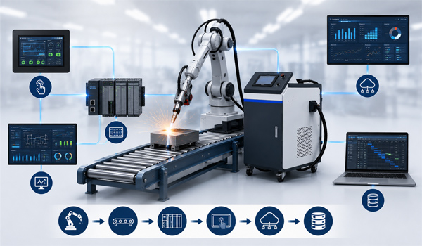 Máy hàn laser có thể kết hợp với robot công nghiệp, hệ thống băng tải,...