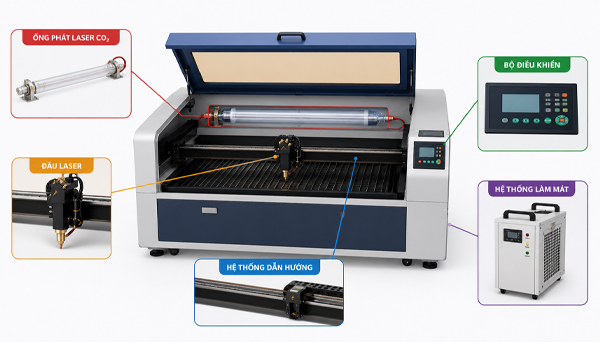 Cấu tạo của máy cắt khắc laser CO2