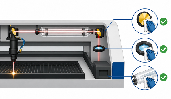 Các linh kiện như gương phản xạ, thấu kính & ống laser cần được vệ sinh định kỳ