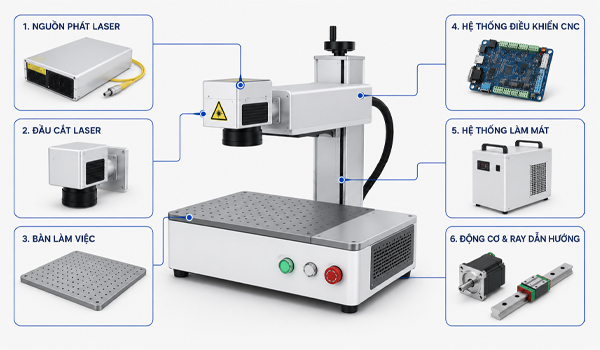 Cấu tạo của máy cắt laser mini Fiber CO2