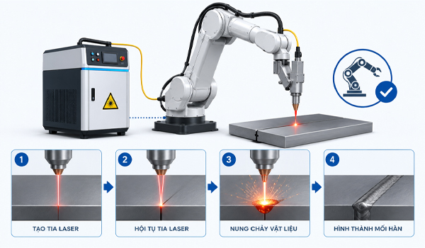 Máy hàn laser dễ dàng tích hợp với robot công nghiệp