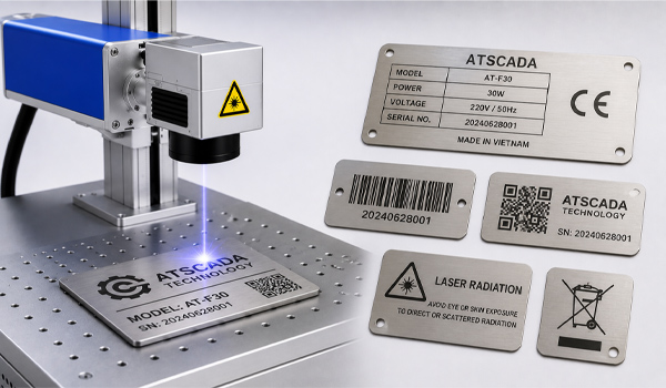 Máy khắc laser Fiber 30W trong sản xuất bảng tên, tem nhãn kim loại
