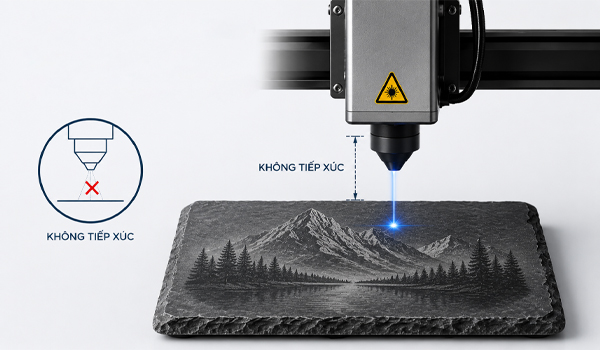 Đầu laser không tiếp xúc trực tiếp với bề mặt đá