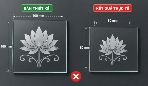 Kích thước hình khắc bị sai lệch so với thiết kế ban đầu