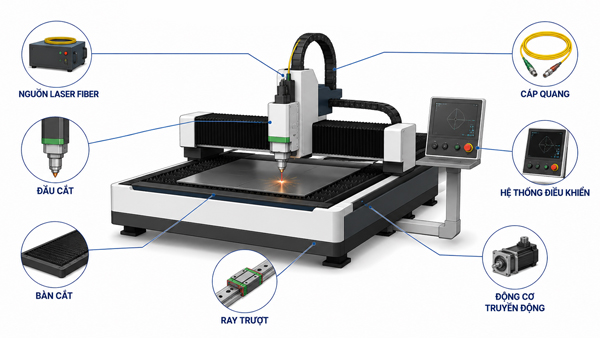 Cấu tạo của máy cắt Laser Fiber