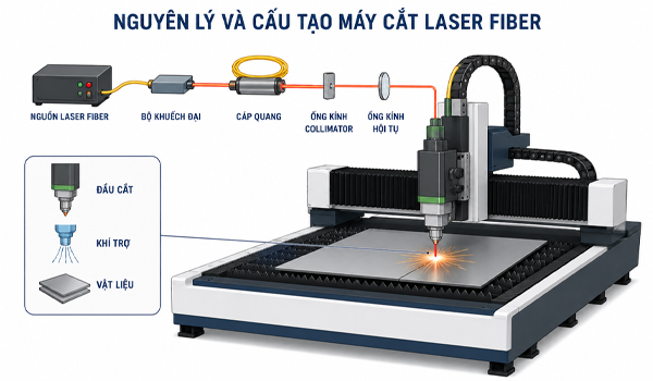 Nguyên lý và cấu tạo máy cắt Laser Fiber bao gồm những gì?