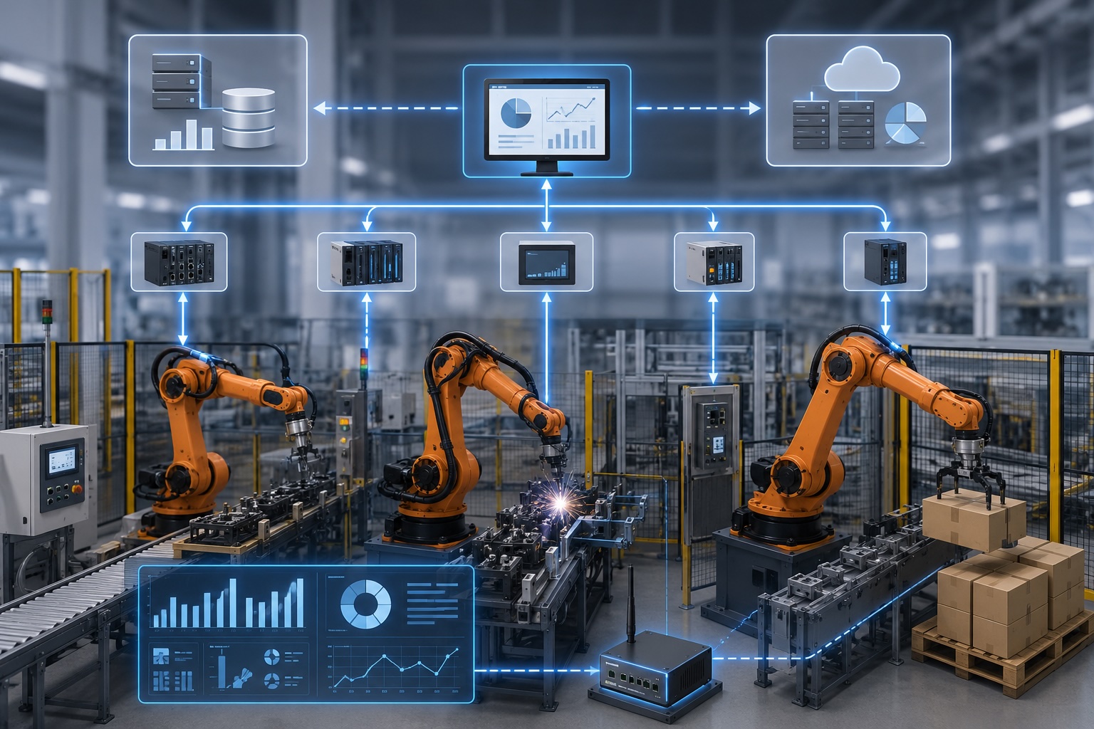 Robot công nghiệp kết nối ERP, MES trong dây chuyền sản xuất