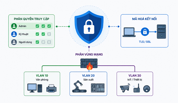 Cần phân quyền truy cập, mã hoá kết nối, phân vùng mạng & kiểm soát thiết bị