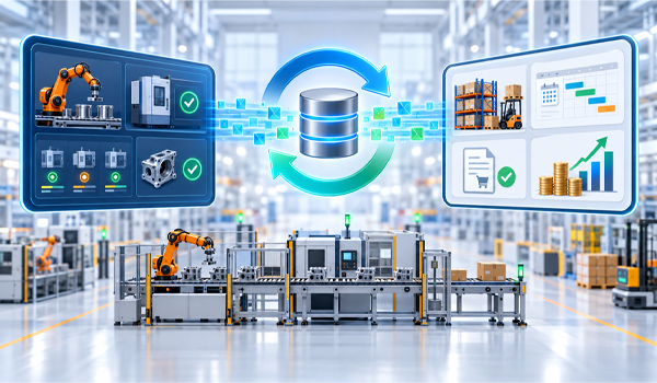 Sau khi MES thu thập dữ liệu từ robot, dữ liệu cần thiết sẽ được đồng bộ lên ERP