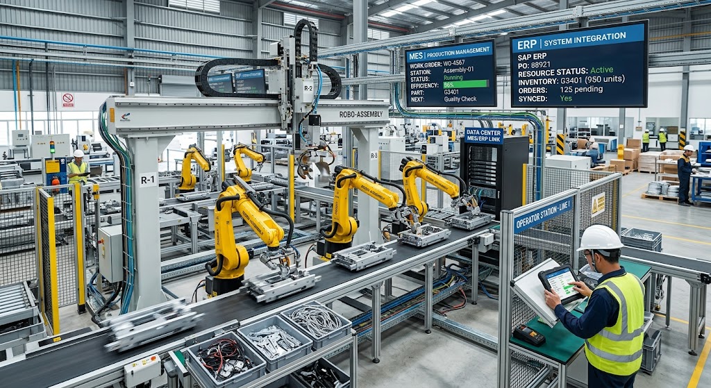 Hệ thống robot kết nối MES, ERP trong nhà máy